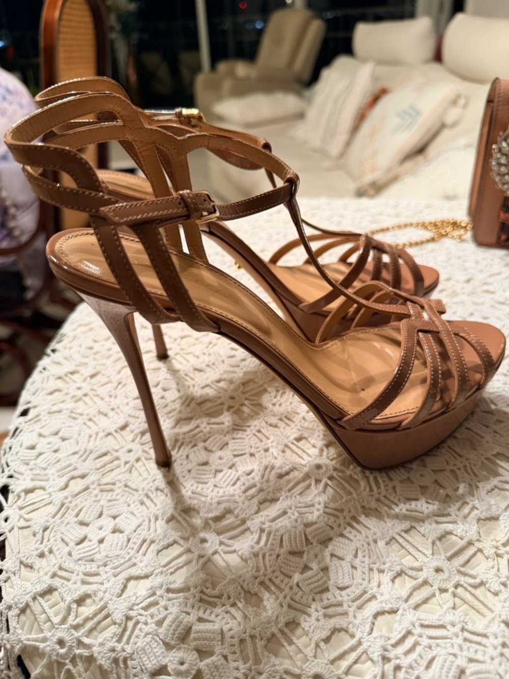 Sergio Rossi Women’s Nude Strappy T-Back Sandals